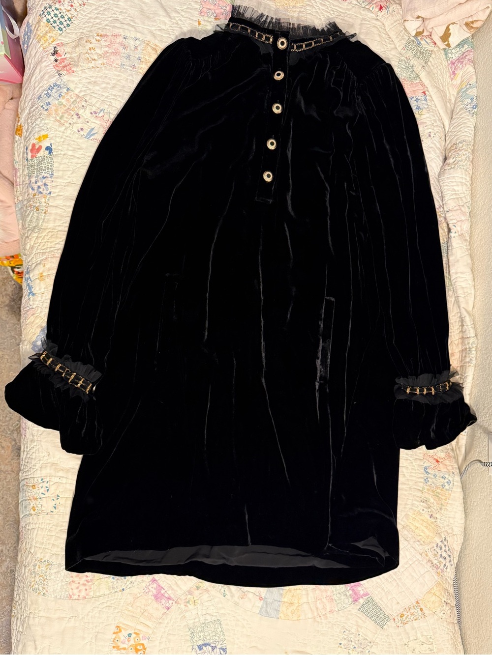 ME + EM silk blend velvet shift dress 12 xl gold buttons gothic chic victorian - Picture 3 of 7